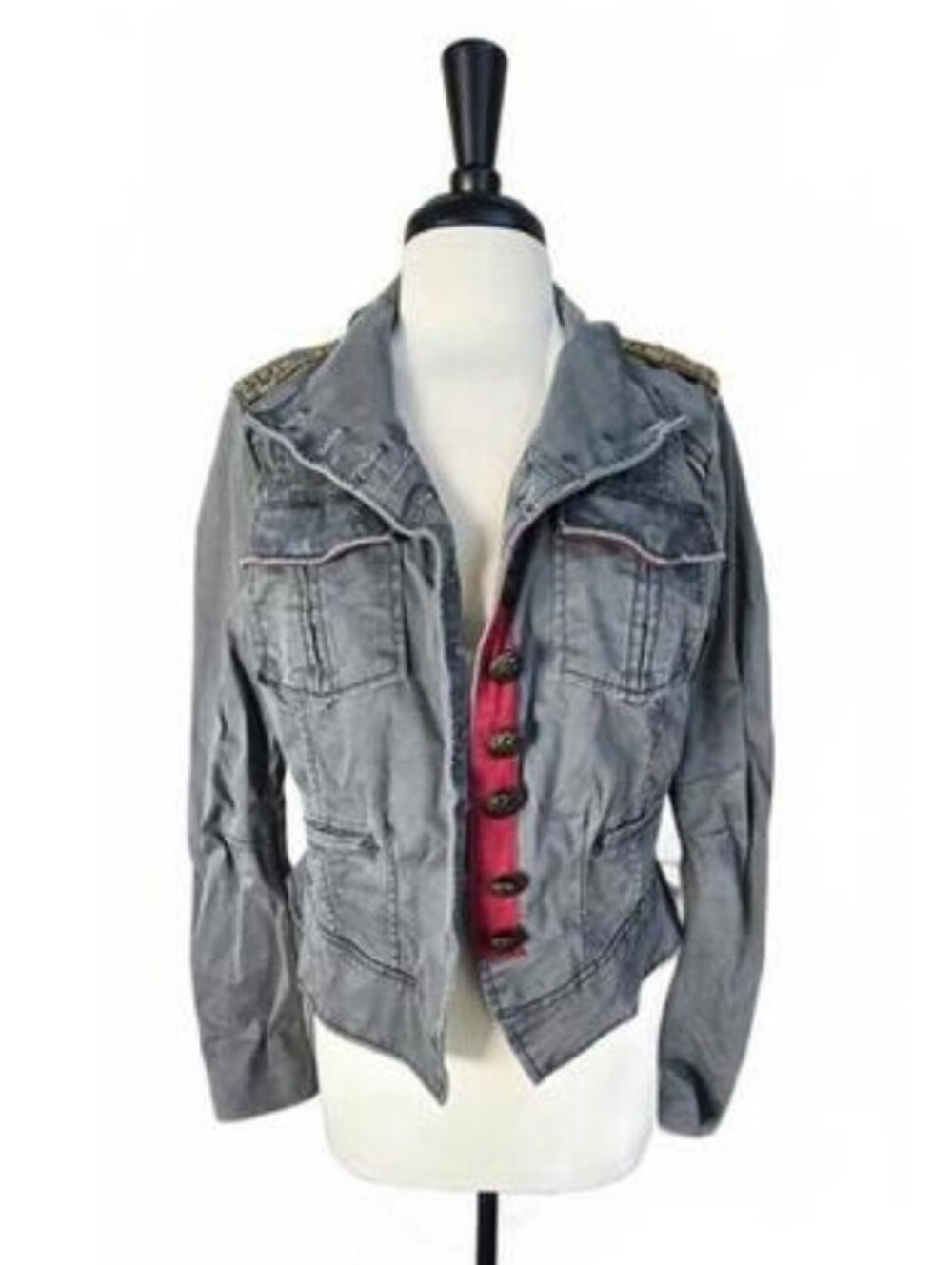 Free People - Gray Military Style Button-Up Jacket
